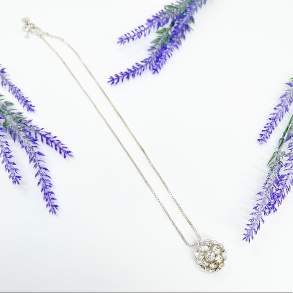 Fossil Crystal Inlay Crystal Disco Ball Pendant Silver Tone Necklace - Picture 1 of 5